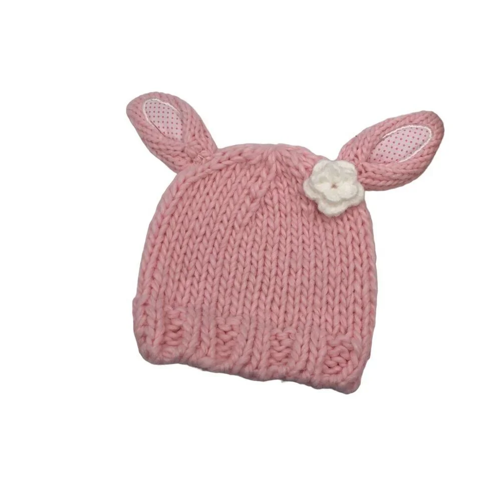 Baby Girls 0-9M 6-9M Knit Winter Hats BUNDLE Fuzzy Ears Cute Beret Animal Bear‎